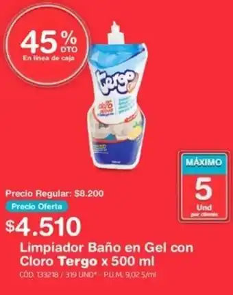 Makro Limpiador Baño en Gel con Cloro Tergo x 500 ml oferta