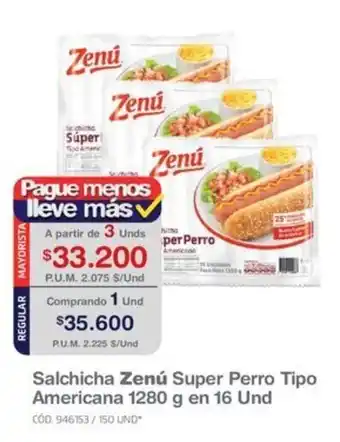 Makro Salchicha Zenú Super Perro Tipo Americana 1280 g en 16 Und oferta