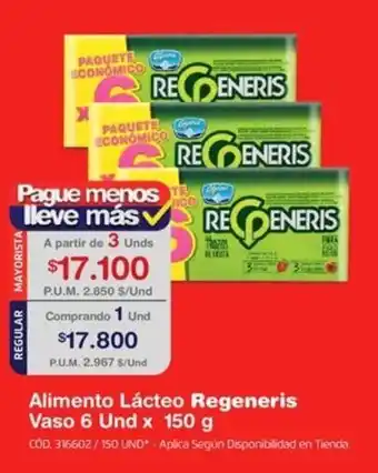 Makro Alimento Lácteo Regeneris Vaso 6 Und x 150 g oferta