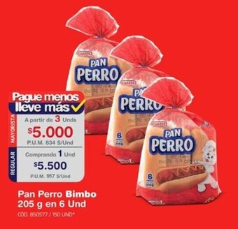 Makro Pan Perro Bimbo 205 g en 6 Und oferta