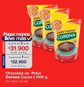 Makro Chocolate en Polvo Corona Cocoa x 1000 g oferta