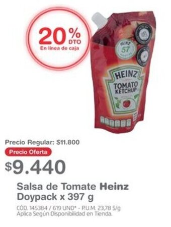Makro Salsa de Tomate Heinz Doypack x 397 g oferta