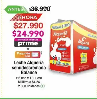Jumbo Leche semidescremada alquería x 6un x 1.1l oferta