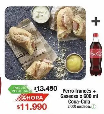 Jumbo Perro francés + gaseosa x 600ml coca cola oferta