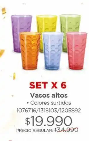 Easy Set 6 vasos color alto oferta