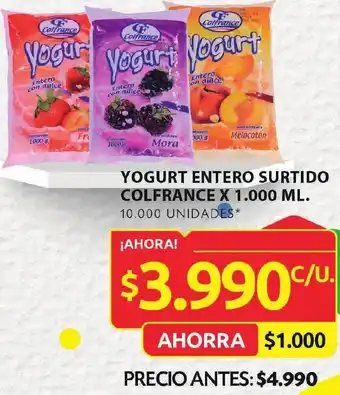 Ara YOGURT ENTERO SURTIDO COLFRANCE X 1.000 ML. 10.000 UNIDADES* oferta