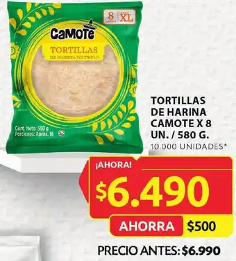 Ara TORTILLAS DE HARINA CAMOTE X 8 UN./580 G. 10.000 UNIDADES* oferta