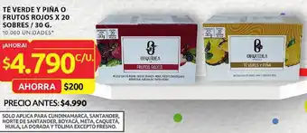 Ara TÉ VERDE Y PIÑA O FRUTOS ROJOS X 20 SOBRES/30 G. oferta