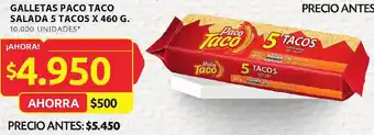 Ara GALLETAS PACO TACO SALADA 5 TACOS X 460 G. 10.000 UNIDADES* oferta