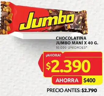 Ara CHOCOLATINA JUMBO MANÍ X 40 G. 10.000 UNIDADES* oferta