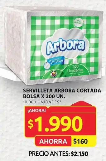 Ara SERVILLETA ARBORA CORTADA BOLSA X 200 UN. 10.000 UNIDADES* oferta
