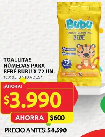 Ara TOALLITAS HÚMEDAS PARA BEBÉ BUBU X 72 UN. oferta