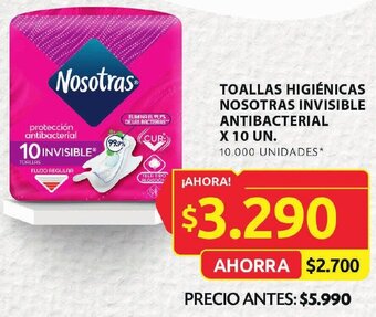Ara TOALLAS HIGIÉNICAS NOSOTRAS INVISIBLE ANTIBACTERIAL X 10 UN. oferta