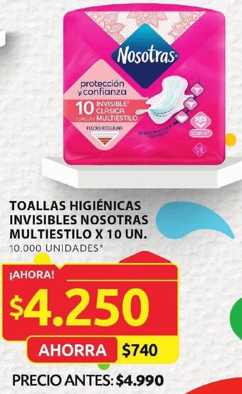Ara TOALLAS HIGIÉNICAS INVISIBLES NOSOTRAS MULTIESTILO X 10 UN. oferta