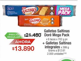 Jumbo Galletas saltinas doré mega pack x 6 tacos x 702 g pn + galletas saltinas integrales x 399 g oferta