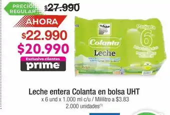 Jumbo Leche entera colanta en bolsa uht x 6 und x 1.000 ml c/u oferta