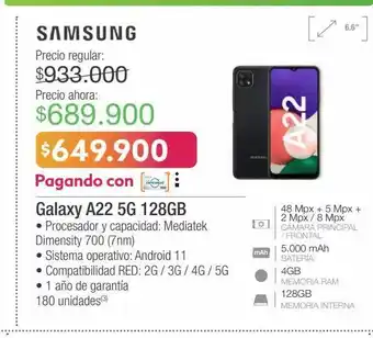 Jumbo Galaxy a22 5g 128gb oferta