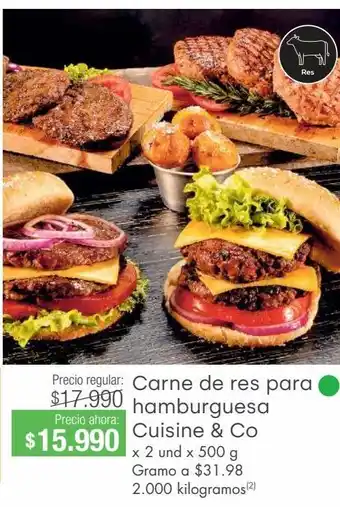 Jumbo Carne de res para hamburguesa cuisine & co 2un x 500g oferta