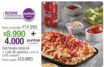Jumbo Salchipapa especial + lata de gaseosa x 235ml oferta
