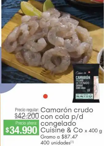Jumbo Camarón crudo con cola p/d congelado cuisine & co x 400g oferta