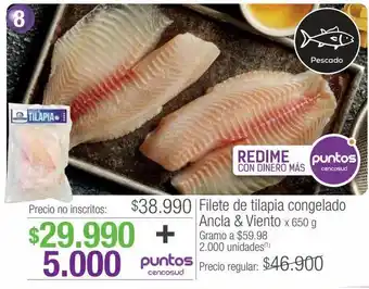 Jumbo Filete de tilapia congelado ancla & viento x 650g oferta