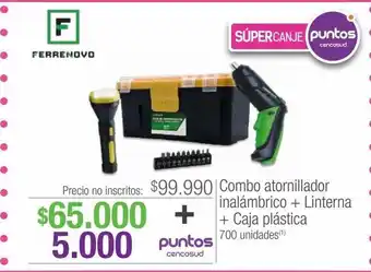 Jumbo Combo atornillador inalámbrico + linterna + caja plástica oferta