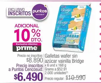 Jumbo Galletas wafer sin azúcar vainilla bridge x 6un x 168g oferta