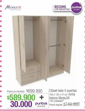 Jumbo Clóset belo 5 puertas oferta