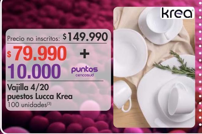 Oferta Vajilla 4 20 puestos lucca krea en Metro