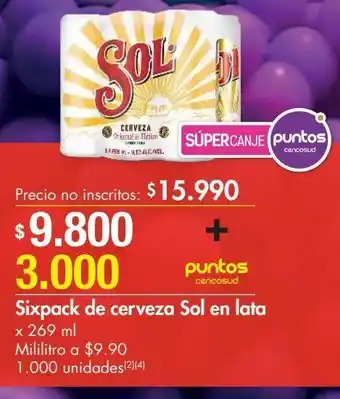 Metro Sixpack de cerveza sol en lata x 269 m oferta