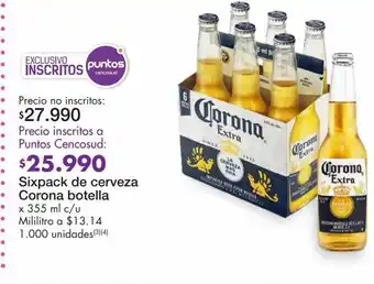 Metro Sixpack de cerveza corona botella x 355 ml c/u oferta