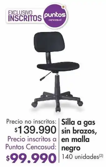 Metro Silla a gas sin brazos, en malla negro oferta