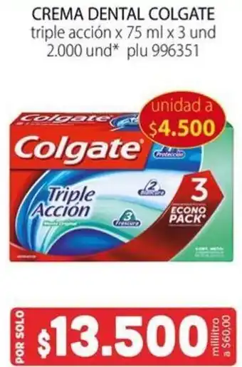 CREMA DENTAL COLGATE triple acción x 75 ml x 3 und