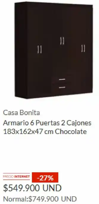 Homecenter Casa Bonita Armario 6 Puertas 2 Cajones 183x162x47 cm Chocolate oferta