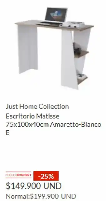 Homecenter Just Home Collection Escritorio Matisse 75x100x40cm Amaretto-Blanco oferta