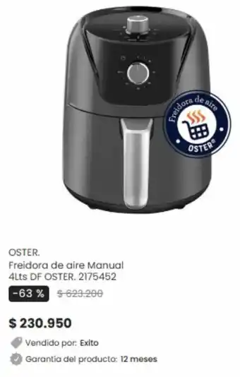Éxito OSTER. Freidora de aire Manual 4Lts DF OSTER. 2175452 oferta