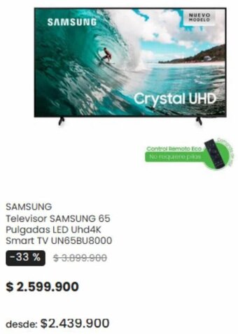 Éxito SAMSUNG Televisor SAMSUNG 65 Pulgadas LED Uhd4K oferta