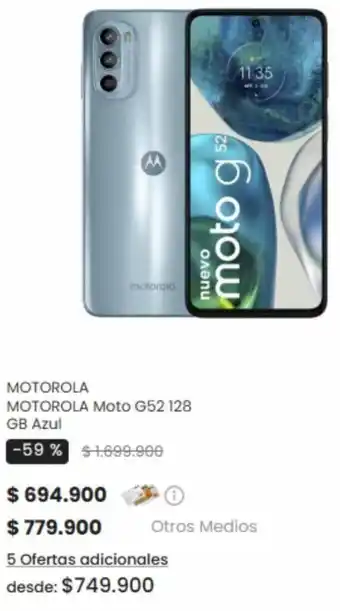 Éxito MOTOROLA Moto G52 128 GB Azul oferta