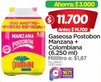 Surtimax Gaseosa Postobon Manzana + Colombiana (6.250 ml) oferta
