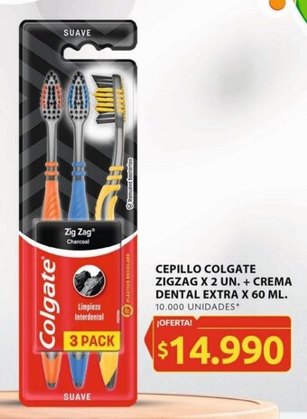 Ara CEPILLO COLGATE ZIGZAG X 2 UN. + CREMA DENTAL EXTRA X 60 ML. oferta