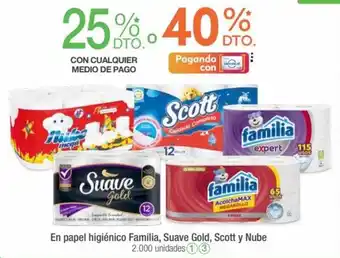 Jumbo En papel higiénico Familia, Suave Gold, Scott y Nube 2.000 unidades oferta