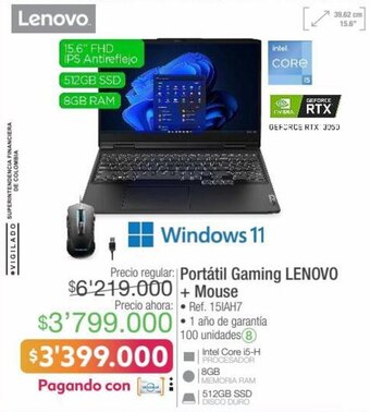 Jumbo Portátil Gaming LENOVO + Mouse oferta