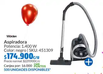 Homecenter Würden Aspiradora Potencia: 1.400 W Color: negro | SKU: 451309 oferta