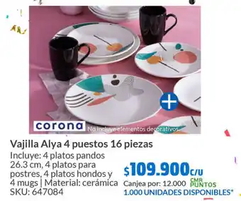 Homecenter Vajilla Alya 4 puestos 16 piezas oferta