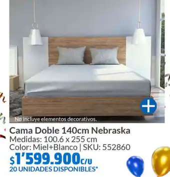 Homecenter Cama Doble 140cm Nebraska Medidas: 100.6 x 255 cm Color: Miel+Blanco | SKU: 552860 oferta