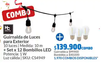 Homecenter Guirnalda de Luces para Exterior 10 luces | Medida: 10 m + Set x 12 Bombillos LED Potencia: 1 W oferta