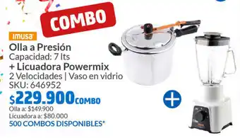 imusa Olla a Presión Capacidad: 7 Its + Licuadora Powermix 2 Velocidades | Vaso en vidrio SKU: 646952