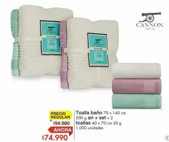 Metro Toalla baño 70 x 140 cm 500 g ari + set x 2 toallas 40 x 70 cm 50 g oferta