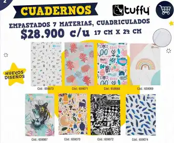Panamericana tuffy CUADERNOS EMPASTADOS 7 MATERIAS, CUADRICULADOS 17cm x 24cm oferta