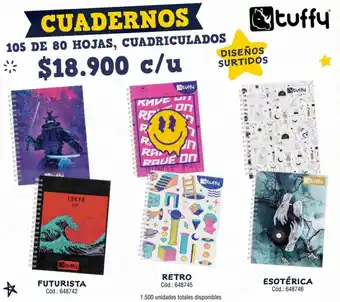 Panamericana tuffy CUADERNOS 105 DE 80 HOJAS, CUADRICULADOS oferta